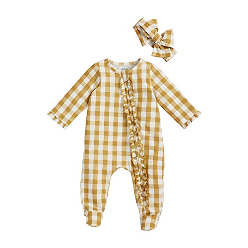 Image of Mud Pie Baby Girls' Mustard Gingham and Headband Set