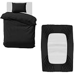MOONLIGHT20015 Single Bedding Set 3 Piece Duvet Cover Fitted Sheet with Pillow case Soft Brushed Microfiber Duvet Cover sets Black