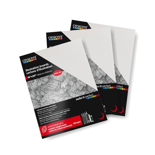 Crescent Creative Illustration Board 16x20, 3 Sheets, Cold Press Surface for Colored Pencil and Graphite | Acid-Free, pH Neutral, Rigid Medium Weight Board