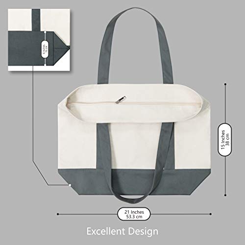 TOPDesign 6-Pack Canvas Tote Bags with an External Pocket, Reusable Grocery Shopping Bags, Top Zipper Closure, Daily Essentials (Grey/Natural) by TOPDesign - Used condition - Image 4