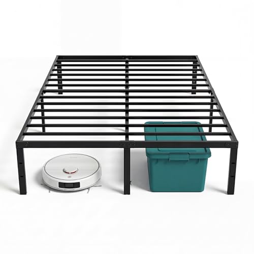 Image of Sweetcrispy Queen Size 16 Inch Platform Bed Frame, Heavy Duty Metal Foundation Frame, Noise-Free Sturdy Steel Slats, Underbed Storage, No Box Spring Needed, Quick Setup