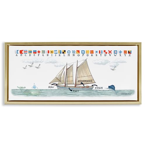 Image of Nautical Sailing Flags Educational, 13 x 30 Inch Canvas in Floater Frame | Stupell Industries . By Dishique . Ready to hang . Great for kids room or office . Made in USA