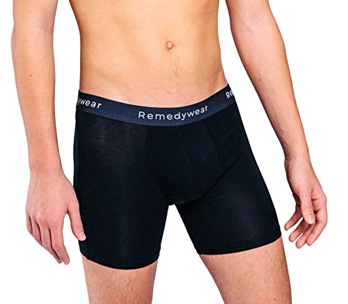 Remedywear Men's Boxer Briefs, Jock Itch, Allergy, Eczema Relief Underwear with Soothing Fibers (Black, X-Large)