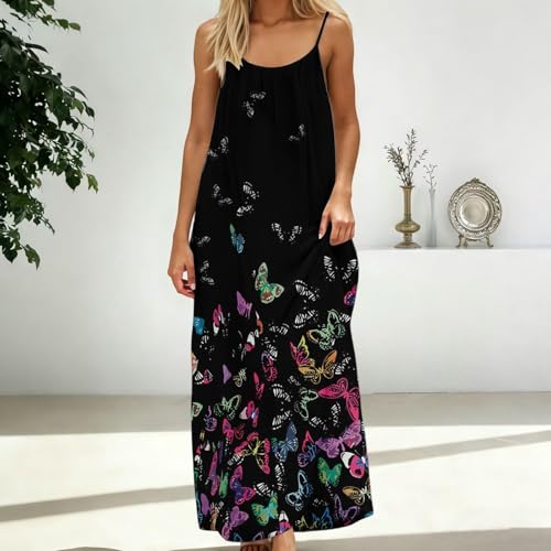 Image of HTHLVMD Backless Cami Dress Summer Dresses for Women 2026 Spaghetti Strap Dresses Womens Solid Color Backless Cami Dress