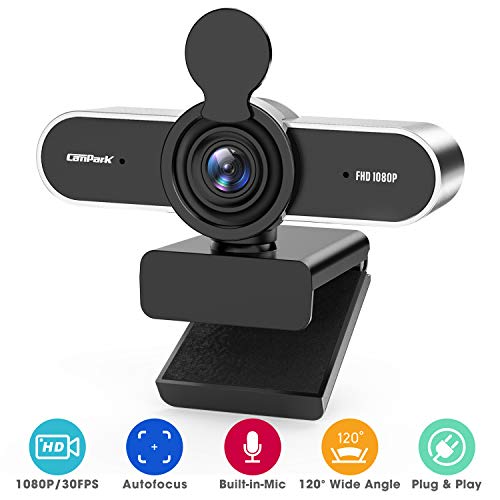 Campark Webcam PC 1080P Full HD con Micrófono Cubierta de Privacidad Reductor de Ruido Autofoco, Corrección de Poca Luz, Cámara Web para Video Chat y Grabación, Compatible con Windows, Mac y Android