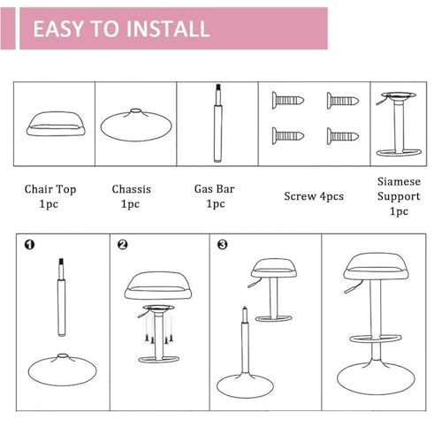 Butacos de Bar Ajustables con Espaldar y Reposapiés, Tapizados en Terciopelo, Patas y Base Metálicas Doradas, Silla Giratoria 360° para Comedor o Pub, Rosa miniatura 7