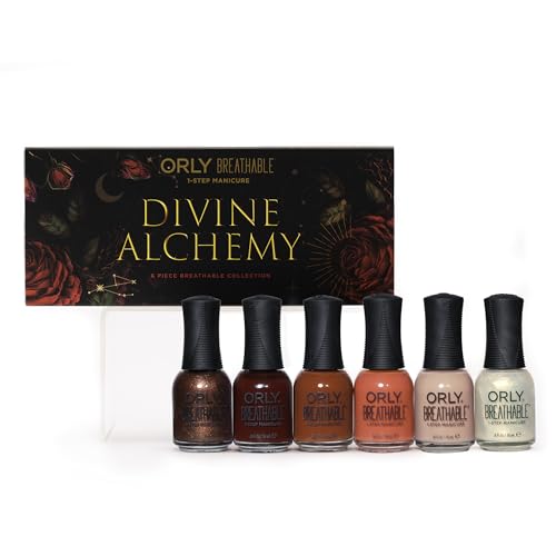 Orly 6 esmaltes de uñas transpirables, color de uñas todo en uno, para otoño e invierno, crema brillante con color rojo opulento y rosa exuberante, 17,7 ml