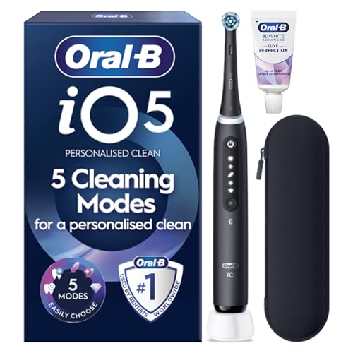Oral-B iO5 Electric Toothbrush, Matt Black, with Travel Case and Toothpaste