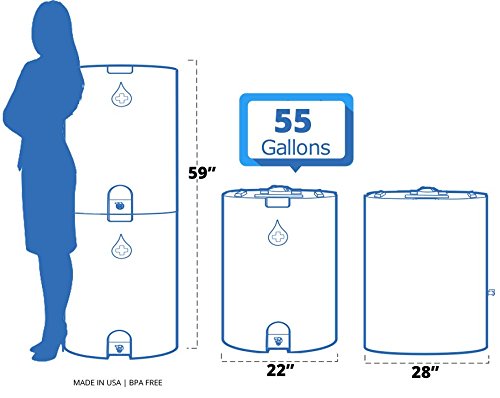 Blue 55 Gallon Water Storage Tank By Waterprepared - Emergency Water Barrel Container With Spigot For Emergency Disaster Preparedness - Stackable- Includes 5 Year Water Treatment #TOP2