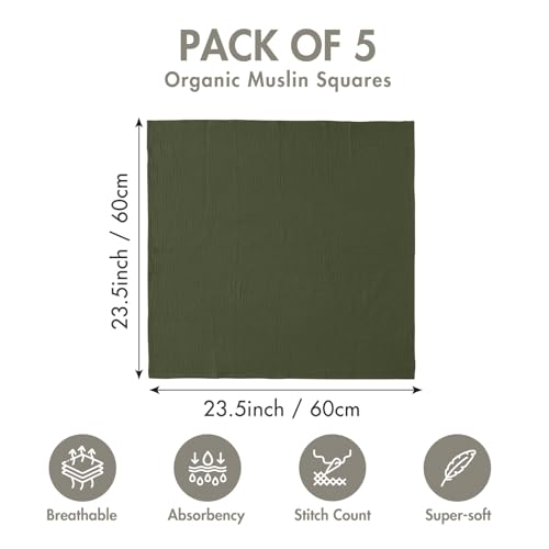 Image of Muslin Receiving Blankets, Neutral Blanket Swaddling for Newborn Boys and Girls, 5 Pack Breathable and Skin-Friendly Swaddle Wrap for Infant Baby (Bright Leaves)