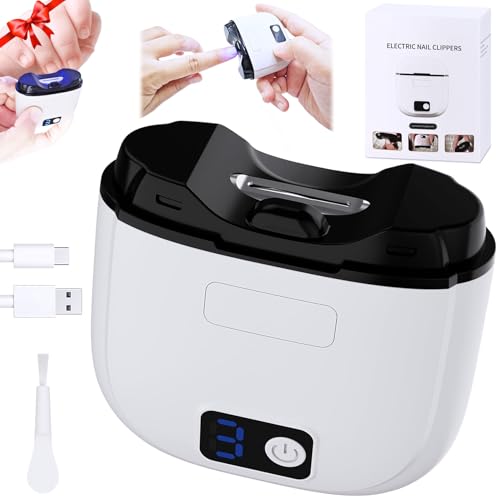 Bstsilver 2 in 1 Electric Nail Clipper w/Light Rechargeable, Automatic Nails Trimmer w/Clip Storage, Fingernail Cutter Adjustable 3 Speed, Manicure Care, Filer for Toddler Kids Caregiver Adult Senior