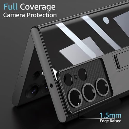 Image of TechTrendz for Samsung Galaxy S25 Ultra Back Cover with Stand, Electroplating Phone Case Clear Hard PC Kickstand Shockproof Cover for Galaxy S25 Ultra Camera Protection Cover (Transparent, Black)