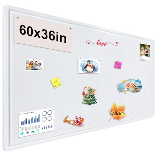 bcabo Large White Felt Bulletin Board, 60x36 Inches, Machine-Shaped, Eco-Friendly Materials, Rectangular, Textured Finish, No Frame, Pin Board for Wall, Home/Office/School