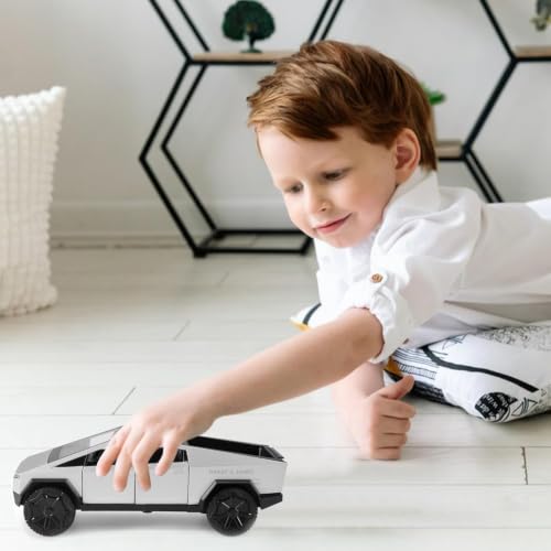 Image of HARRY & JAMES CYBR Truck Diecast Metal Car Toy for Kids 1:36 Scale Model Pull Back Action with Light & Sound Openable Doors Collectible Model Truck Tesla CyberTruck for Boys,Girls,Kids,Multicolor