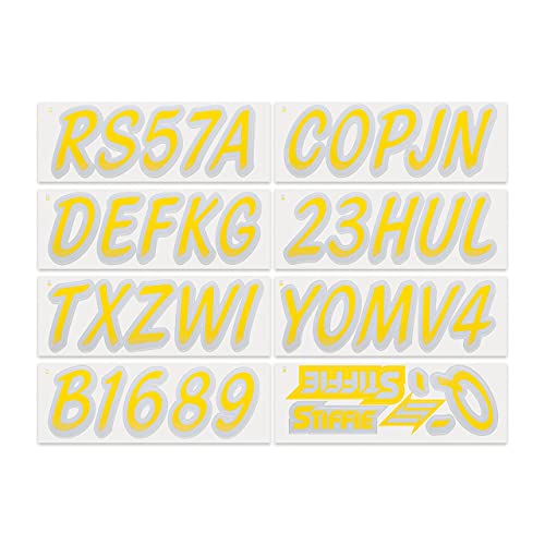 Image of STIFFIE Whipline Yellow /Silver 3 inch Boat & PWC Registration Decals • Numbers Letters Stickers