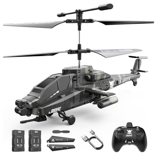 DEERC Apache RC Helicopter for Kids & Adults, Military Remote Control Helicopter Toy with LED Lights, 2 Batteries & USB-C Charging, 26 Mins Flight, Altitude Hold, Gift for Boys Ages 8-12