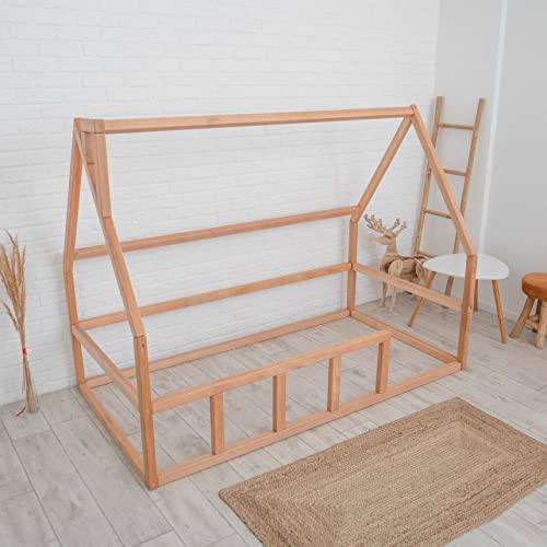 Busywood Twin Floor Bed - House Bed For Kids - Toddler Bedframe - Wooden Platform Bed - Montessori Floor Bed (Model 1, Floor & No Slats, Natural Tree Color) #TOP7