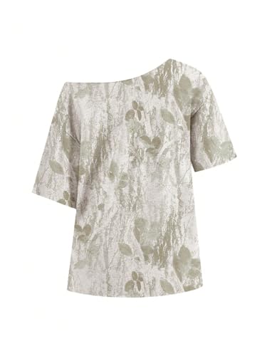 Women's Off Shoulder Oversized Tshirts Camo Half Sleeve Asymmetrical Baggy Tee Tops2