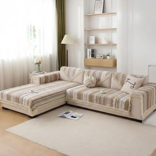 Image of HOMETHREADS Innovative European Premium Style Anti Slip Cotton Sofa Cover Mat with PVC Backing for Non-Slip Comfort (Beige, 1 Seater Large | 70x90cm)
