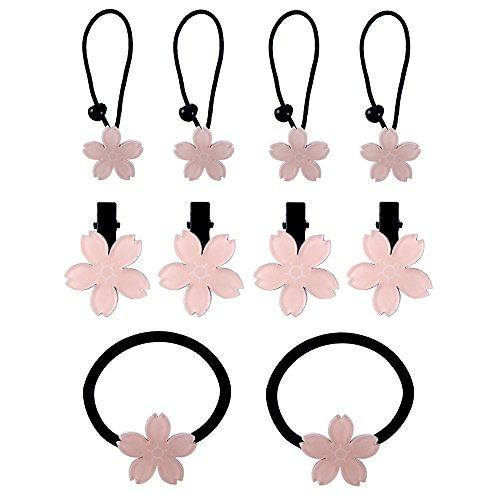 Rocutus 10pcs/set Romantic Pink Sakura Resin Barrette Elastic Hair Bands Hair Clip Hair Band