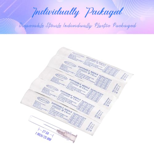 Image of 27 Gauge 1 Inch Needles Luer Lock Disposable Lab Supplies, Pack of 100 | Luer Slip Accessories Disposable Lab Supplies, Sealed Packaging