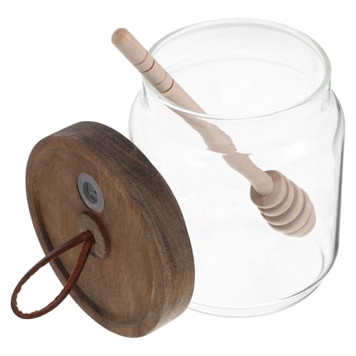 Gatuida Transparent Glass Honey Jar with Airtight Lid and Dipper Multifunctional Food Storage Pot for Honey Sugar Jams and Condiments Easy to Clean Jar for Home Kitchen Storing