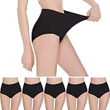HISOKOI Unterhosen Damen Baumwolle Hohe Taille 5er Pack Slips Damen Pantys Hipster Schwarz,L