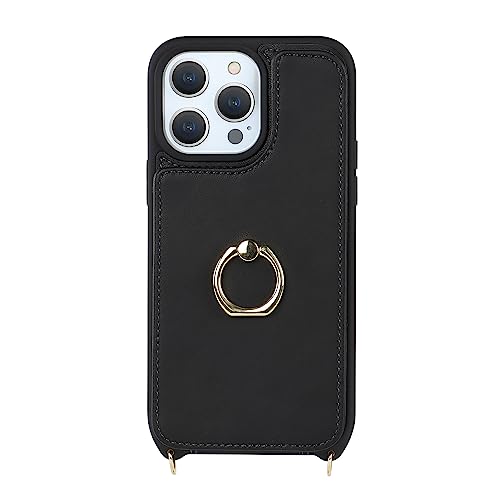 Image of for iPhone 11 Pro Max Phone Case with Card Holder and Strap for Women,Crossbody Lanyard,RFID Blocking,Kickstand Ring Stand,Snap Clasp,Cute Phone Wallet Cases 6.5 inch(Black)