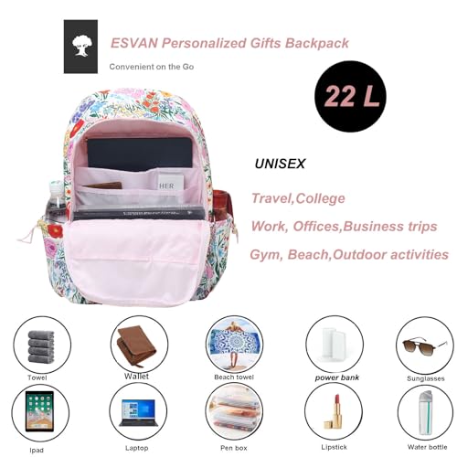 ESVAN Personalized Gifts Backpack Canvas Linen Nylon 17 inch Laptop Bag for Women Casual College4