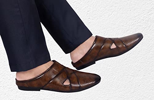 Image of Zixer Summer Urban Men's Shoes Luxury Synthetic Leather Mule Loafers Men's Shoes Handmade Ultra Premium Lightweighted Daily Easy Wear Open Back Half Cut Trending Classic Slip On Shoes for Men