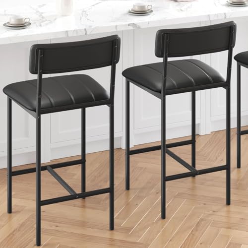 Image of GAOMON Bar Stools Set of 2, Kitchen Bar Stools with Footrest, Counter Height Barstools, Modern Farmhouse Furniture, Black
