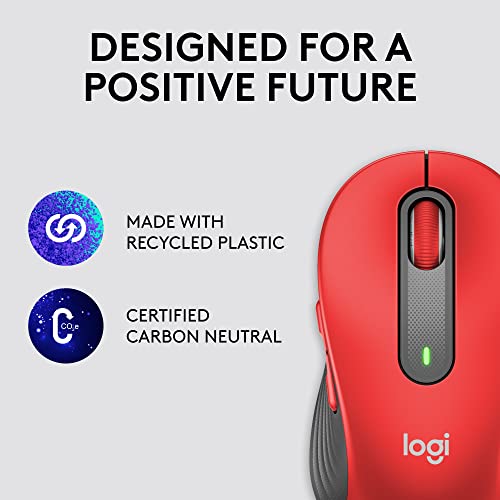 Logitech Signature M650 L Full Size Wireless Mouse - For Large Sized Hands, 2-Year Battery, Silent Clicks, Customizable Side Buttons, Bluetooth, For Pc/Mac/Multi-Device/Chromebook - Classic Red #TOP4