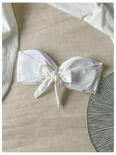 SOLY HUX Women's Bandeau Bikini Top Ruched Strapless Tie Back Swimsuit Bathing Suit Tops2