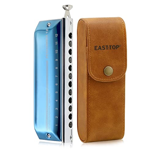 Image of East top Chromatic Harmonica 12 Hole 48 Tone Key of C, Chromatic Mouth Organ Harmonica For Adults,Students and professionals with Blue Cover (EAP-12)