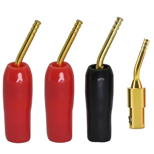 Oiyagai 4 Pcs Gold Plated 2mm Banana Plug Pin Screw Type, Audio Amplifier Wiring Plug Adapters Speaker Pin Connectors (2 Red + 2 Black)