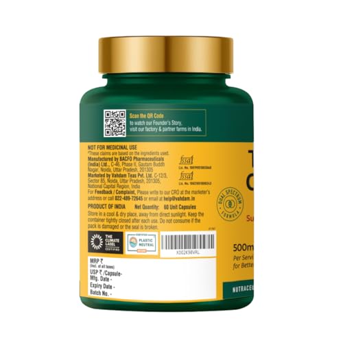 Image of VAHDAM Turmeric Curcumin for Joint Support | 60 Capsules | Piperine & 95% Curcuminoids | Anti Inflammatory Supplement