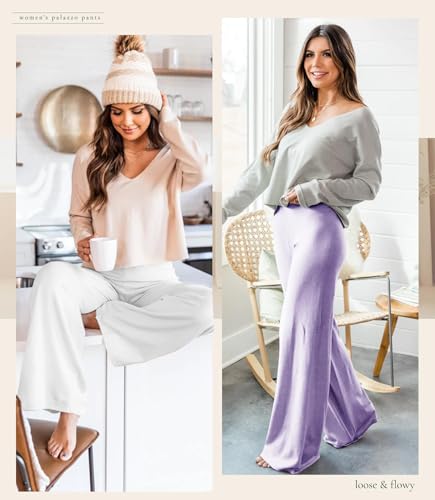 Image of ZOOSIXX Wide Leg Palazzo Pants for Women - High Waist Casual Beach Lounge Pants Loose Flowy Pants Stretchy Trousers