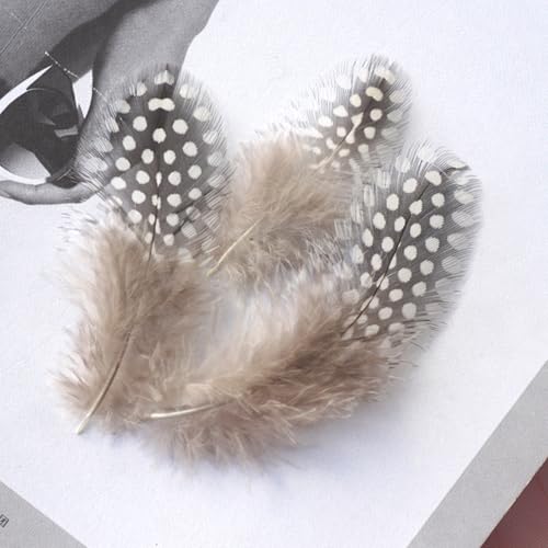 ENLACE 100 Stück Perlhuhnfedern, Federn zum Basteln, 4,5-10 cm Natürliche Gesprenkelte Federn, Bastelfedern für DIY Ohrring Hochzeit Traumfänger Kopfschmucksfedern, Natürliche Farbe