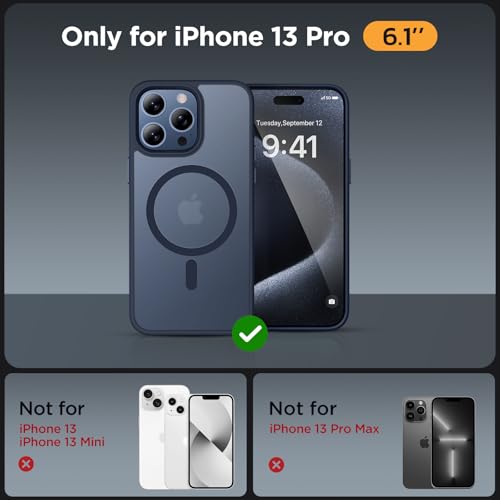 Image of Miracase Magnetic for iPhone 13 Pro Case 6.1 inch (Compatible with MagSafe)(with 2X Screen Protectors) Military-Grade Protection, Anti-Fingerprint Translucent Matte Phone Case Cover, Dark Blue