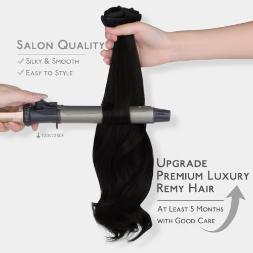 Image of WENNALIFE Invisible Edge Seamless Clip in Hair Extensions Real Human Hair | 14'' 111g 7pcs Jet Black. Ultra-Thin PU Weft, Easy, Comfortable Clip in Luxury Remy Hair Extensions