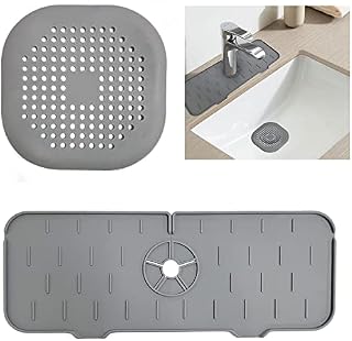 ZWZNBL 1 Pcs Silicone Faucet Handle Drip Catcher Tray Silicone Sink Faucet Mat for Kitchen Bathroom Sink Splash Guard With 1 Pcs Sink Filter