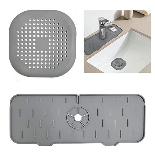 ZWZNBL 1 x Silikon-Wasserhahn-Griff, Tropfenfänger, Silikonmatte für Küche, Badezimmer, Waschbecken, Spritzschutz mit 1 x Spülbeckenfilter