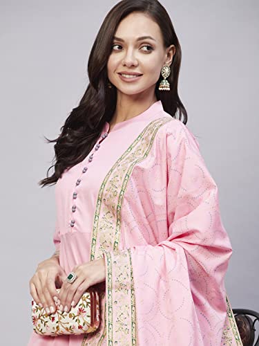 Image of ANNI DESIGNER Women Cotton Blend Solid Kurta With Pant & Dupatta