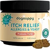 DogSuppy Itch Relief For Dogs – Relieves Itching, Scratching, Licking, Grass Eating, Allergies & Yeast, 100% Natural, Supports Gut Health & Immunity – For All Breeds | 60 Chews (180g), Without meat