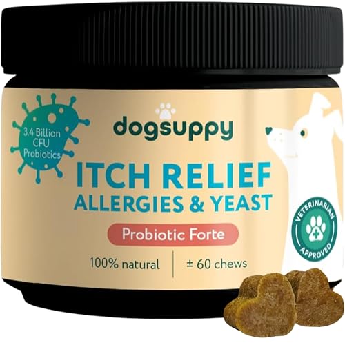 DogSuppy Itch Relief For Dogs – Relieves Itching, Scratching, Licking, Grass Eating, Allergies & Yeast, 100% Natural, Supports Gut Health & Immunity – For All Breeds | 60 Chews (180g), Without meat
