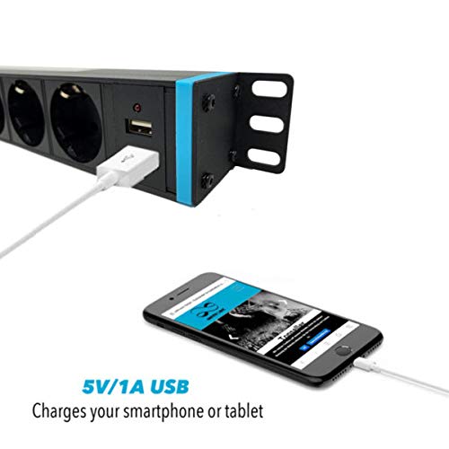 19 Zoll Steckdosenleiste Infitronic INSV1002 mit USB-Ladebuchsen