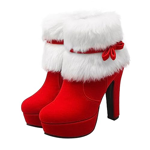 Bottines hiver femmes daim rouge à talon épais et plateforme chic