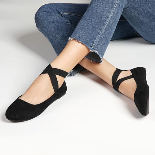 Women's Flats Comfortable Fashion Shoes for Women with Elastic Ankle Straps Dressy Ballerina Style Closed Toe s for Women Casual Flat3