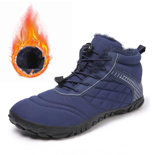 Image of Winter Footwear Barefoot Shoes Women Men Zero Drop Barefoot Hiking Boots Slip On Warm Waterproof Snow Boot Minimalist Wide Toe Ankle Booties Five Finger Hike Shoes Outdoor
