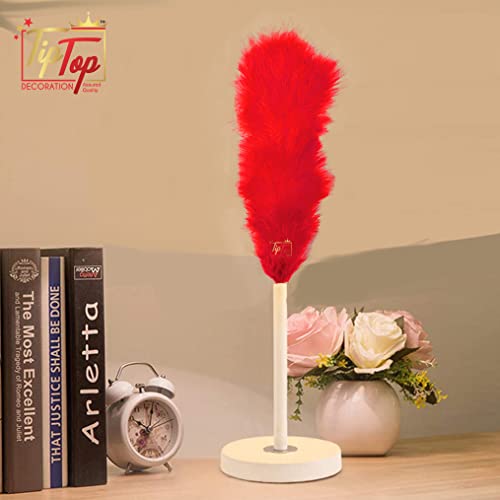 Image of Fluffy Natural Dyed Feather Kalgi Kalangi Stick for Craft (7-8 Inch) (Red Rose, Pack of 5 Pcs)